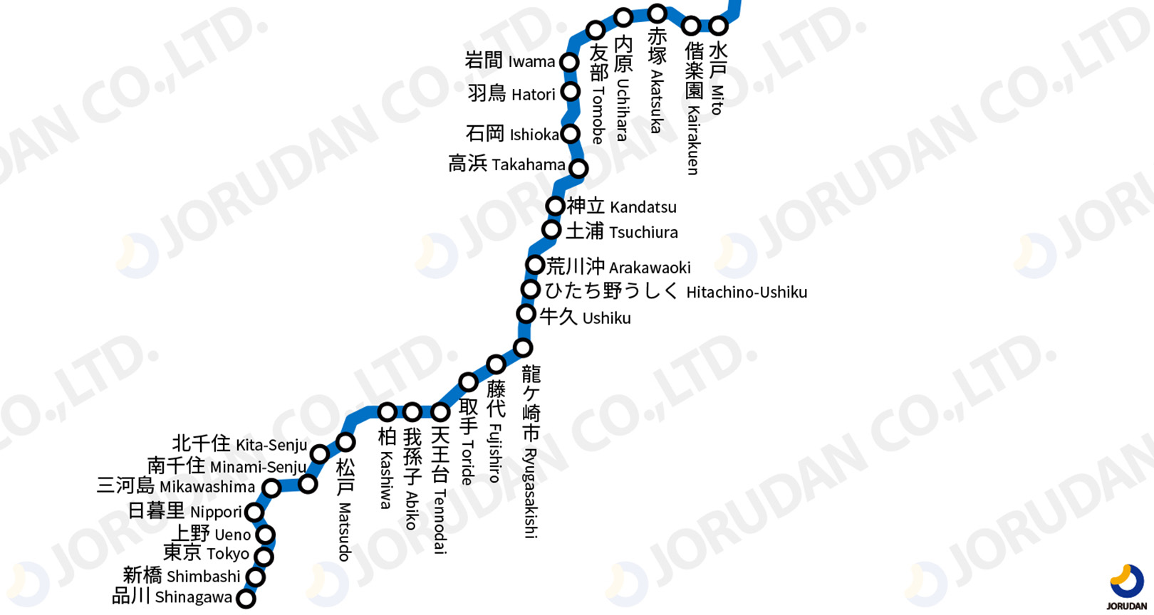 JR常磐線(上野~取手)路線図